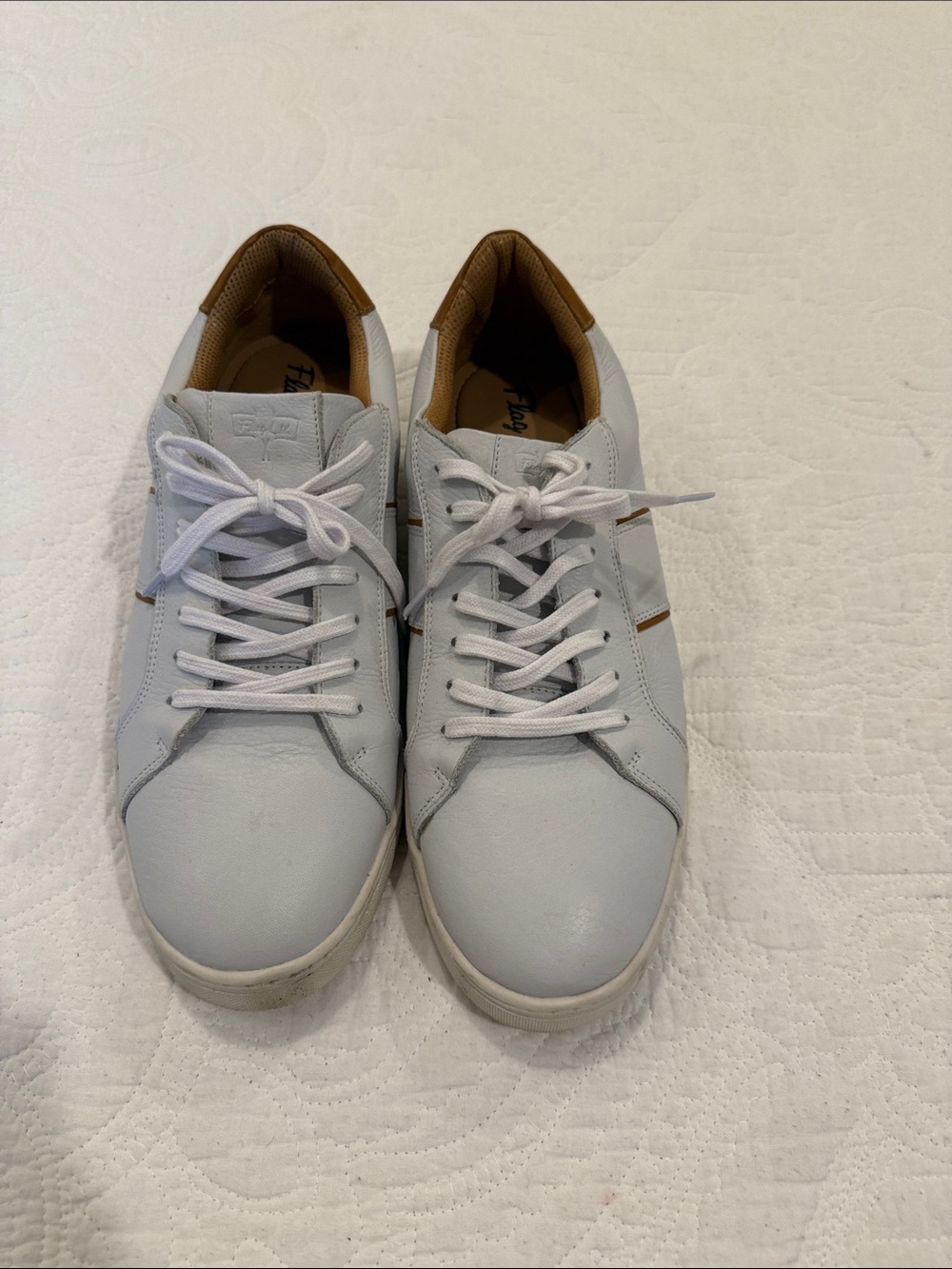 Men's White Leather Sneakers with Tan Lining